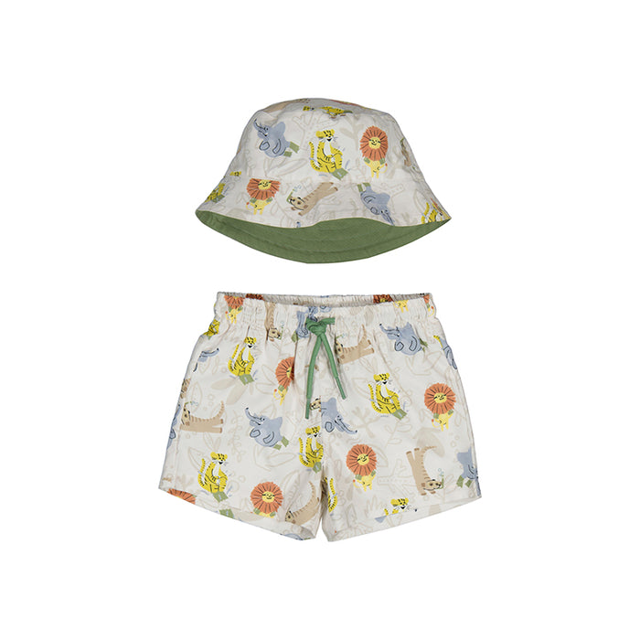 Safari Swim Trunks & Matching Sun Hat Set