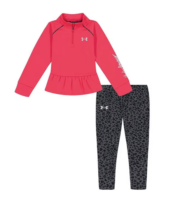 Under Armour Girls Solid Half-Zip Fleece Pullover & Animal-Printed Jersey Leggings Set
