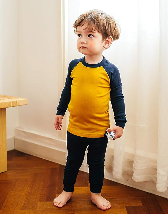 Blue & Mustard Colorblock Modal Long Sleeved Pajama/ Loungewear Set