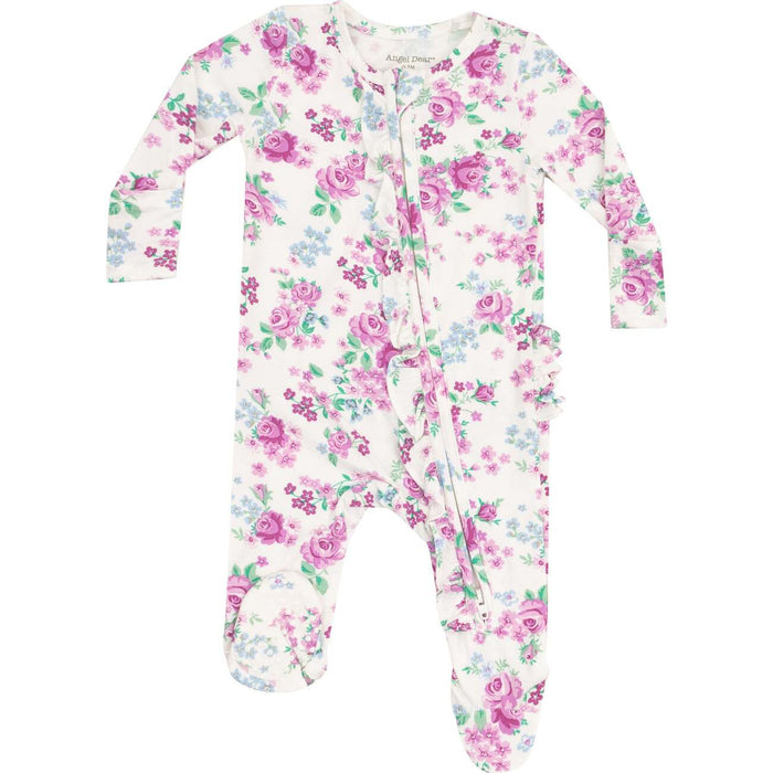Rose Ruffle Front Zipper Footie