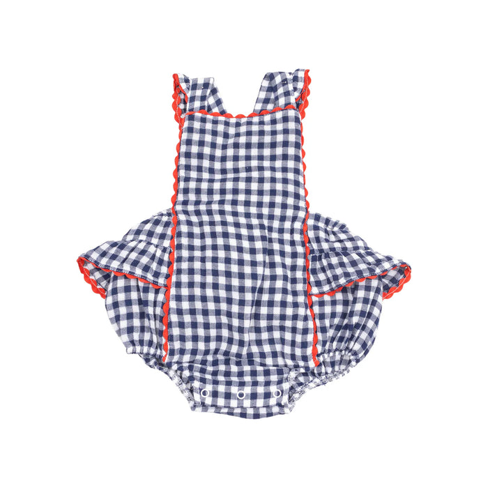 Navy Gingham Ruffled Sunsuit