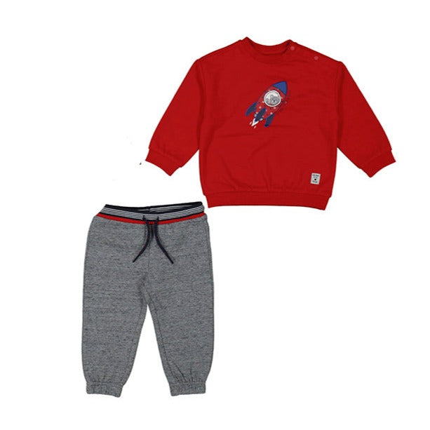 Red Rocket Ship Sweatshirt & Matching Gray Joggers Set