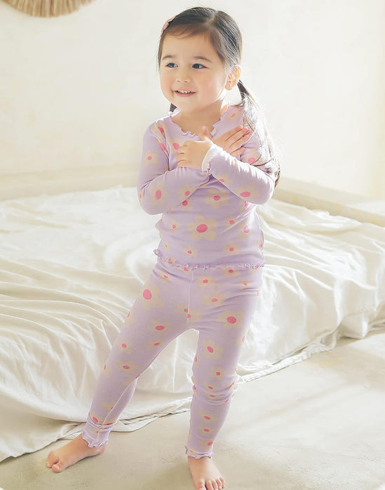 Blooming Purple Shirred Long Sleeve Pajamas