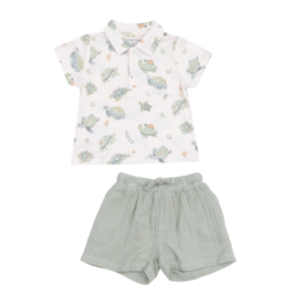 Beige Sea Turtle Polo Shirt & Short Set