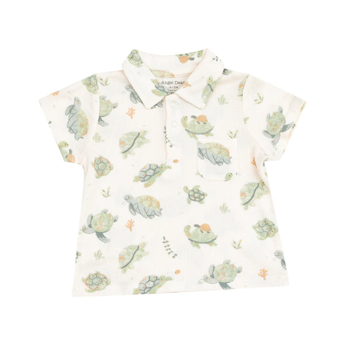 Beige Sea Turtle Polo Shirt & Short Set