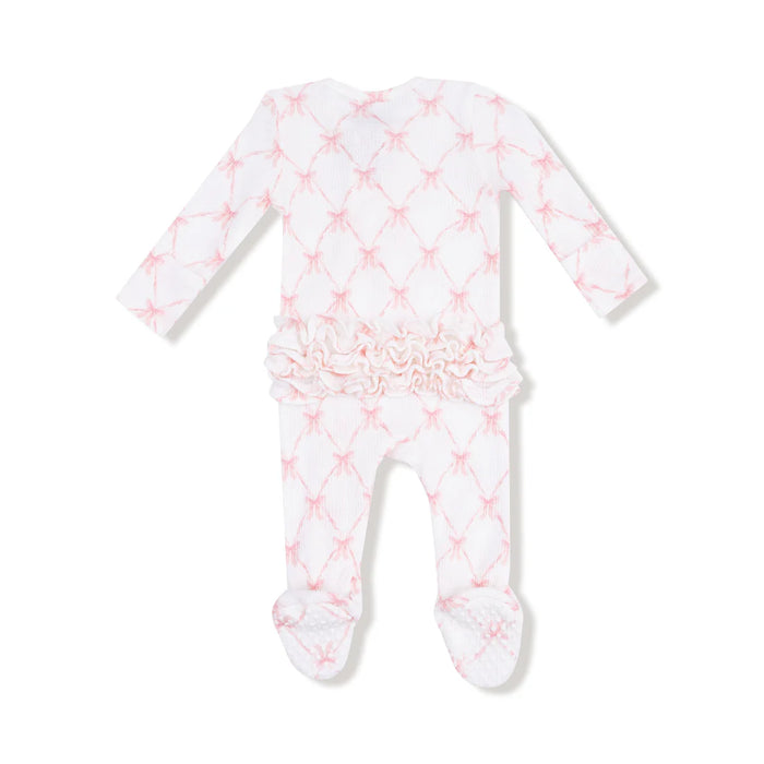 Ribbon Bow Trellis Ruffle Zipper Footie